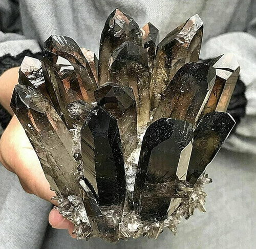 Natural smoky quartz cluster - quartz,